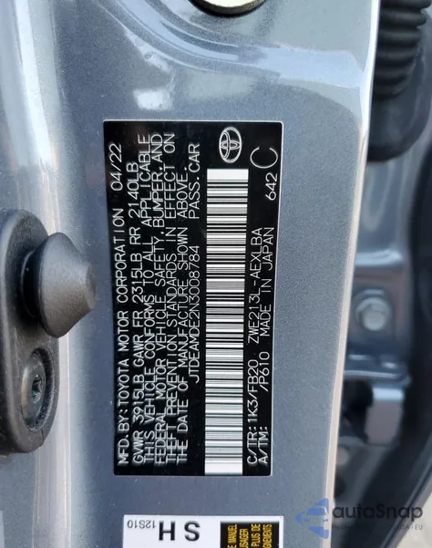 2022 Toyota Corolla Le z USA, uszkodzony, nr VIN JTDEAMDE2N3008784